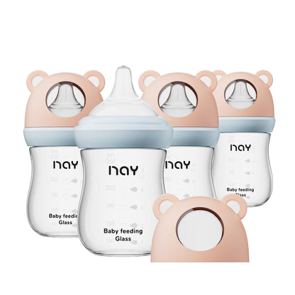 Natural Glass Baby Bottle for Breastfeeding Babies, 5.4oz Anti-Colic Baby Bottle with Natural Response Nipple(S), Clear, Wide Neck, 2 Pack, 1 Months+