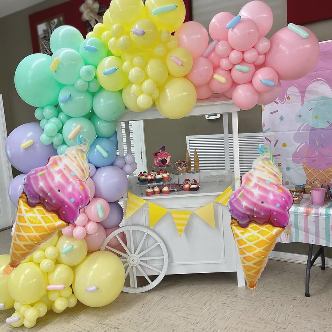Pastel Balloon Garland Arch Kit, 142pcs Balloons Macaron Rainbow Ice Cream Foil Party for Baby Shower Girls Birthday Theme Decorations Pink Blue White