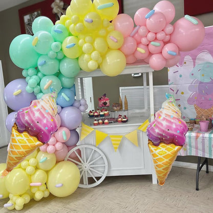 Pastel Balloon Garland Arch Kit, 142pcs Balloons Macaron Rainbow Ice Cream Foil Party for Baby Shower Girls Birthday Theme Decorations Pink Blue White