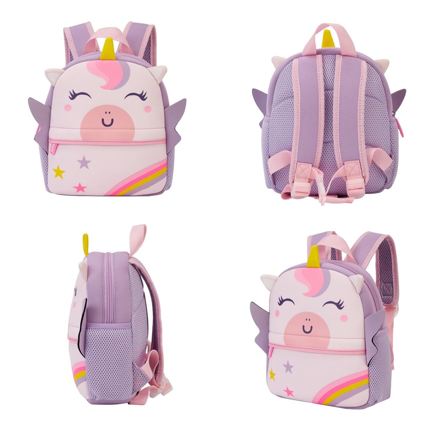 KK CRAFTS Preschool Toddler Backpack with Leash, 3D Cute Cartoon Neoprene Animal Schoolbag for Kids Boys Girls(Pink Dinosaur)
