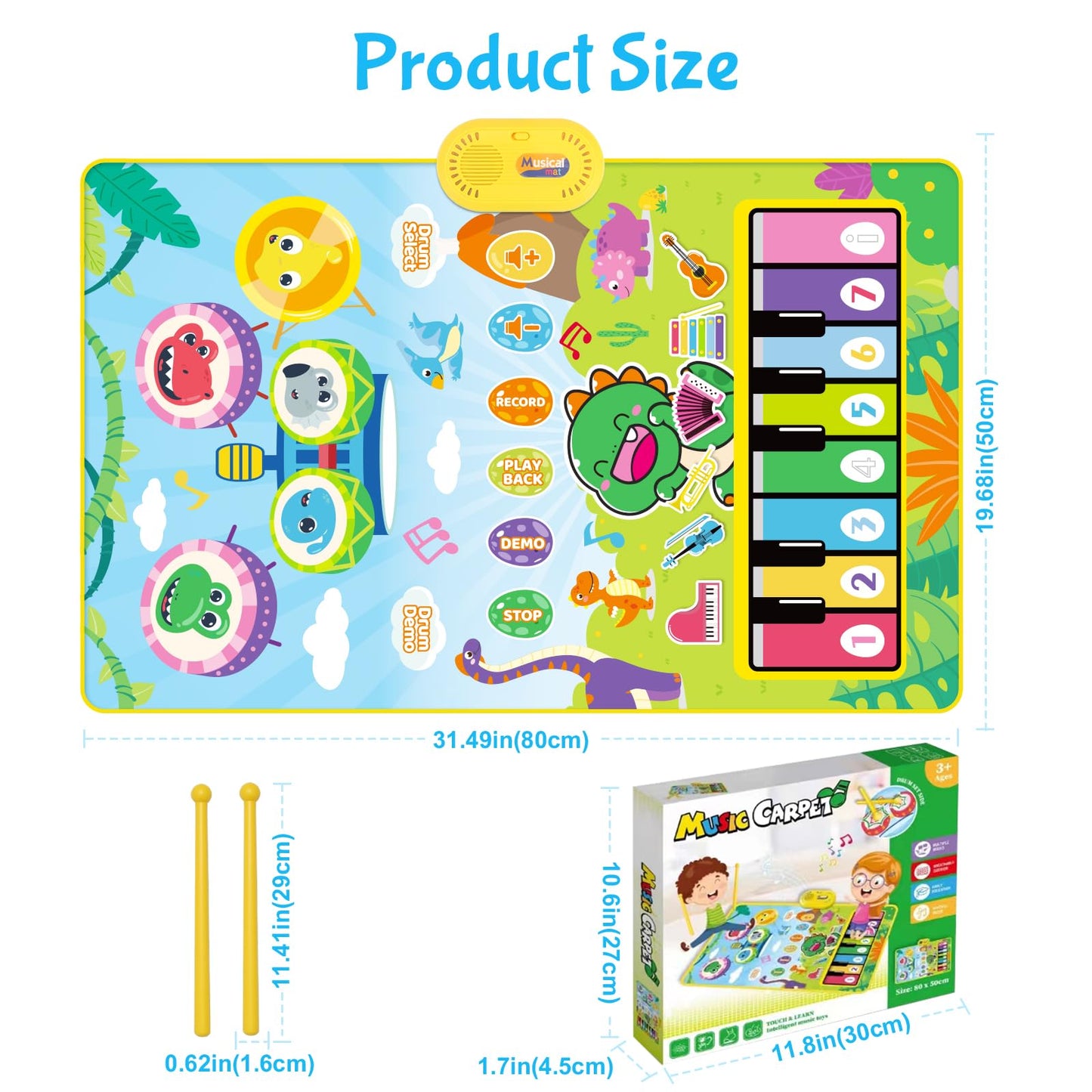 Baby Toys for 0-6 Months, Dinosaur Musical Mat Montessori Sensor Toys 1 Year Old，Easter Basket Stuffers Gifts for 2 3 4 Year Old Toddler Boys Girls