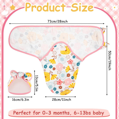 Ramede 6 Pack Baby Swaddle Blanket with Hats Sleep Swaddle for 0-3 Months Newborn Sacks Soft Cotton Wearable for Boy Girl
