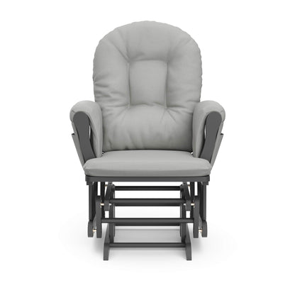 Storkcraft Premium Hoop Glider and Ottoman (Espresso Base, Gray Cushion) – Padded Cushions with Storage Pocket, Smooth Rocking Motion, Easy to Assemble, Solid Hardwood Base