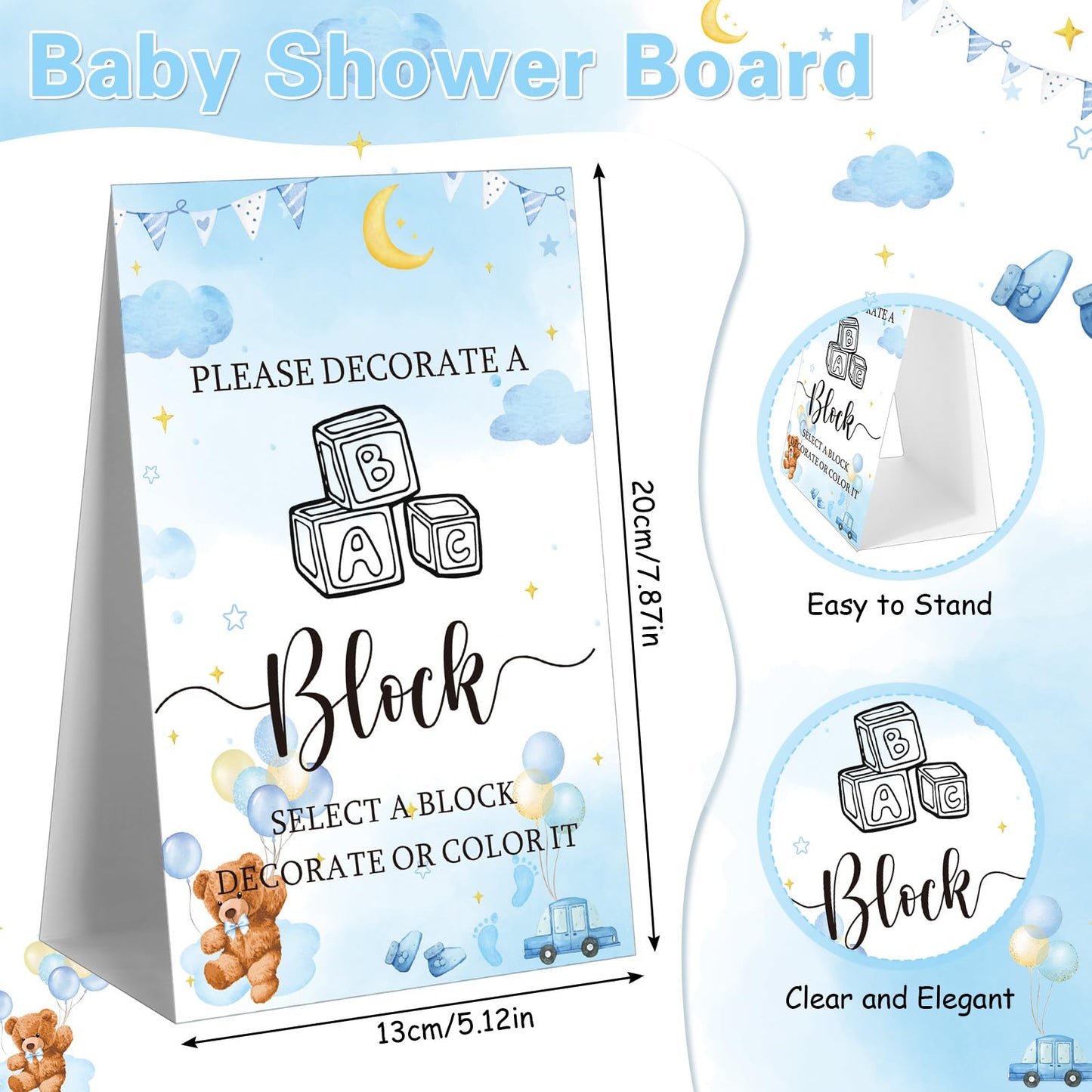 Marsui 136 Pcs Baby Shower Blocks to Decorate Game Kit Includes 98 Wooden Blocks, 36 Markers, 1 Game Sign, 1 Storage Box for Baby Shower Gender Reveal Activity Party Decorations(Pink Elephant)
