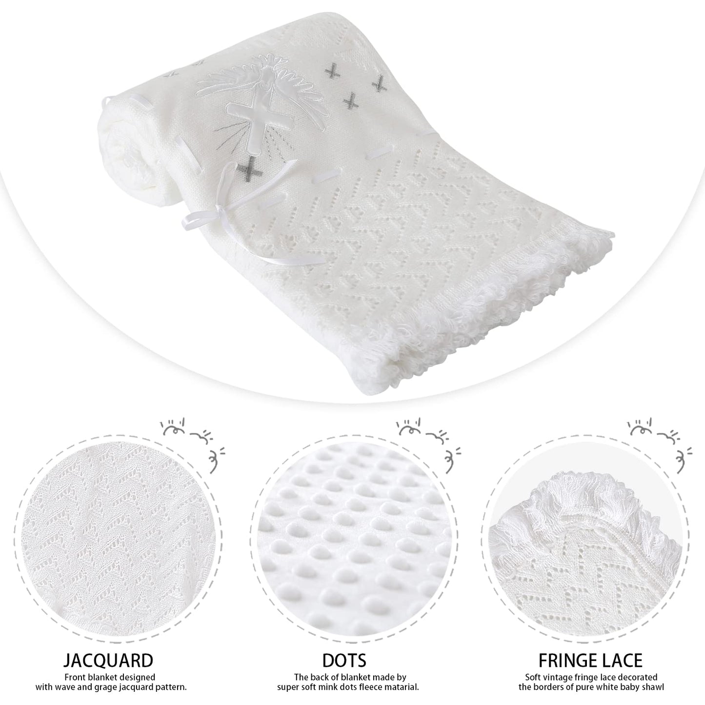 Booulfi Knit White Baby Blankets Neutral,Crib Stroller Newborn Blankets for Boys Girls,Cotton Lace Crochet Winter Blanket Nursery Blanket New Baby Essentials, 38X39