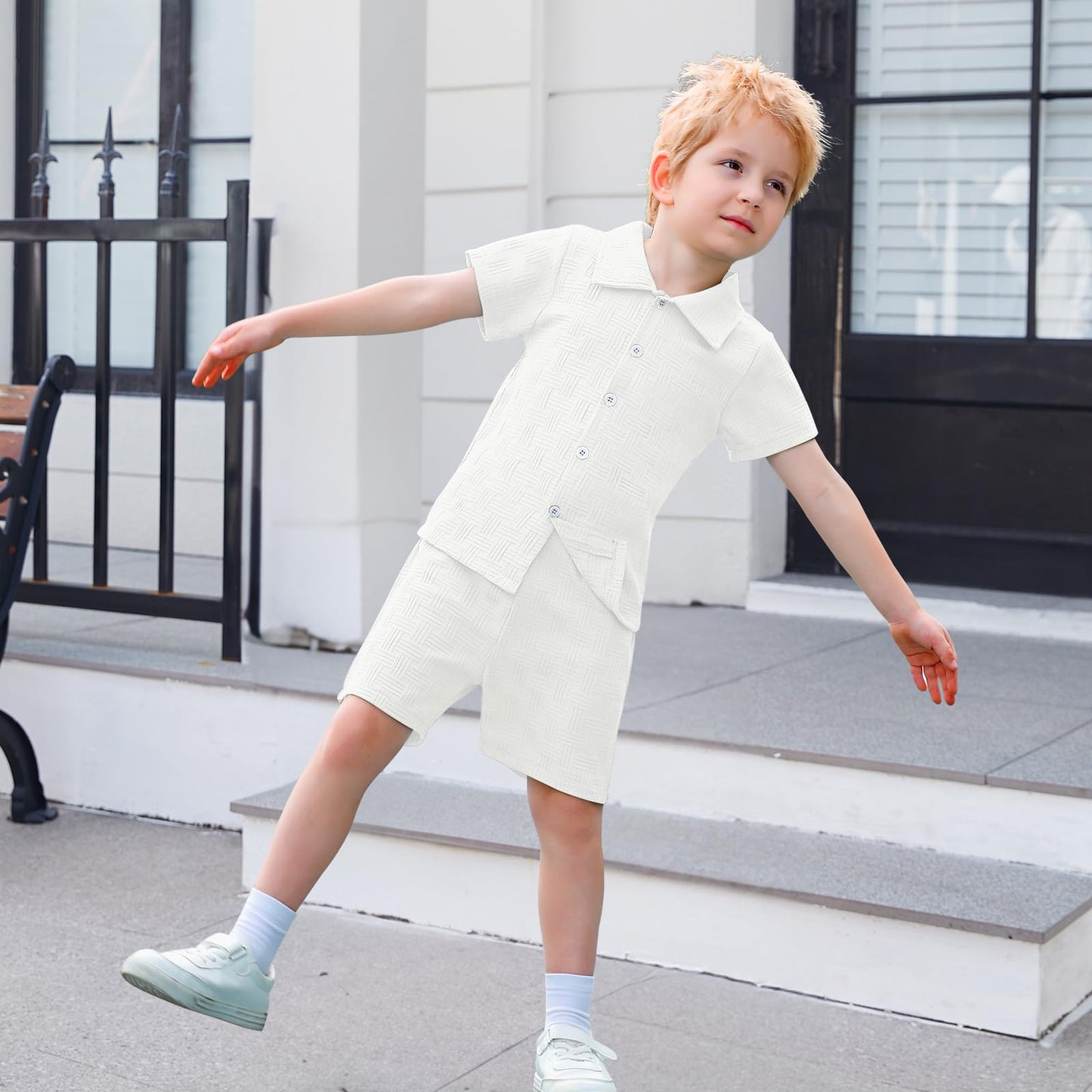 U·nikaka Baby Boys 2 Piece Summer Outfits Casual Toddler Short Sets Little Boys Button Down Shirts Tops and Shorts 2-6Y