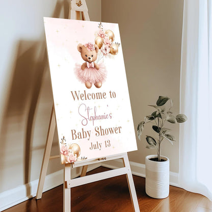 Personalized We Can Bearly Wait Baby Shower Welcome Sign, Welcome to Baby Shower Sign - Teddy Bear & Balloon Theme Décor #5