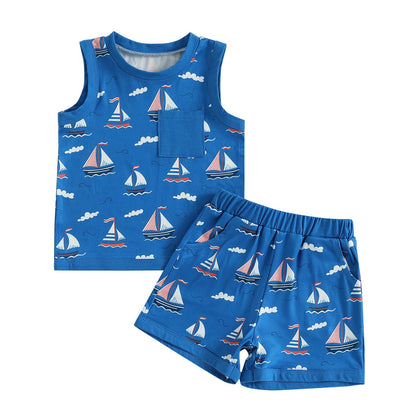 CIYCUIT 2Pcs Baby Boy Summer Clothes Infant Toddler Beach Outfits Sleeveless Tank Tops Shorts Set