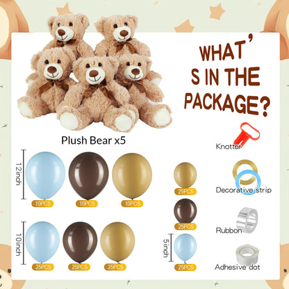 Meooeck 185 Pcs Bear Baby Shower Party Decorations Table Centerpieces 5 Pcs 13. 5'' Gender Reveal Bears 180 Balloons Kit Baby Shower Table Decor for Birthday Wedding(Green, Brown, Nude, White)