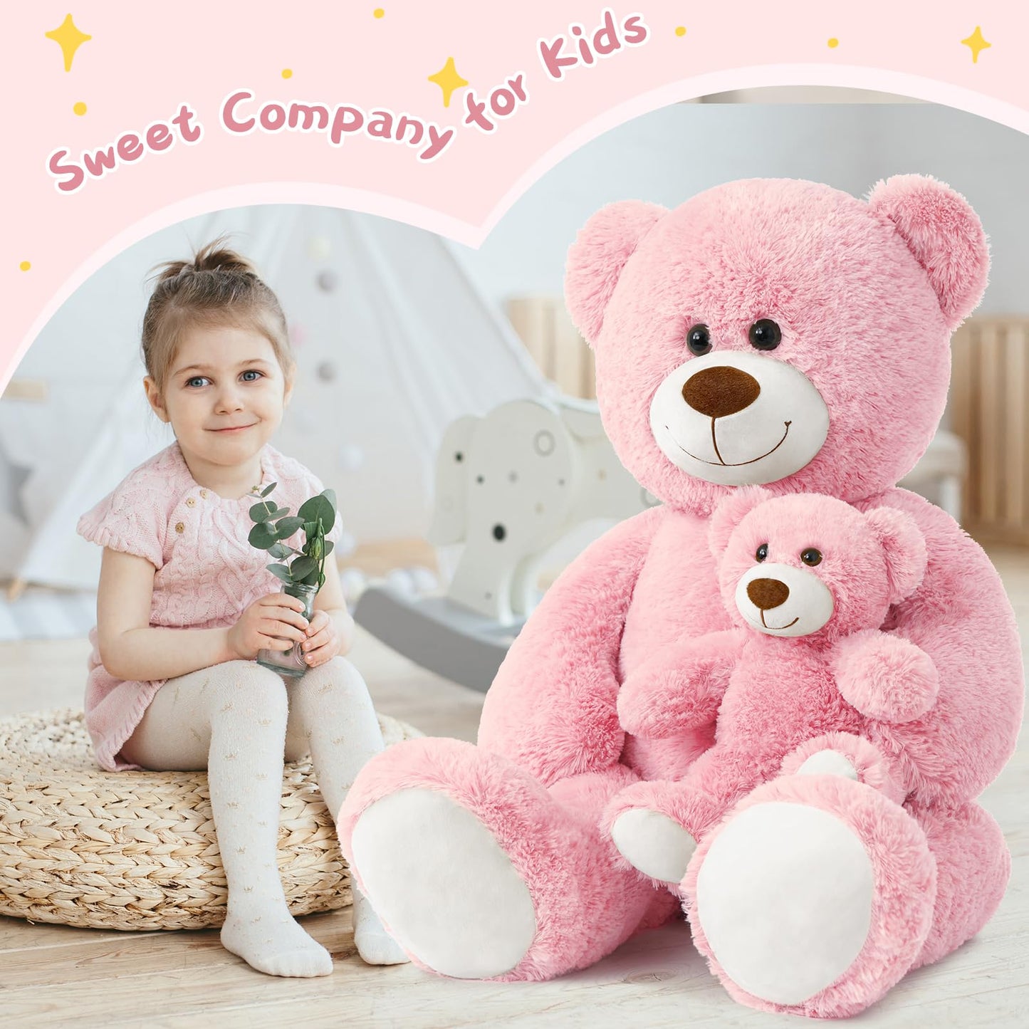 Muiteiur 49 inch Giant Teddy Bear Stuffed Animal, Big Bear Plush with Big Footprint, Great Gift for Party Decorations (Brown)