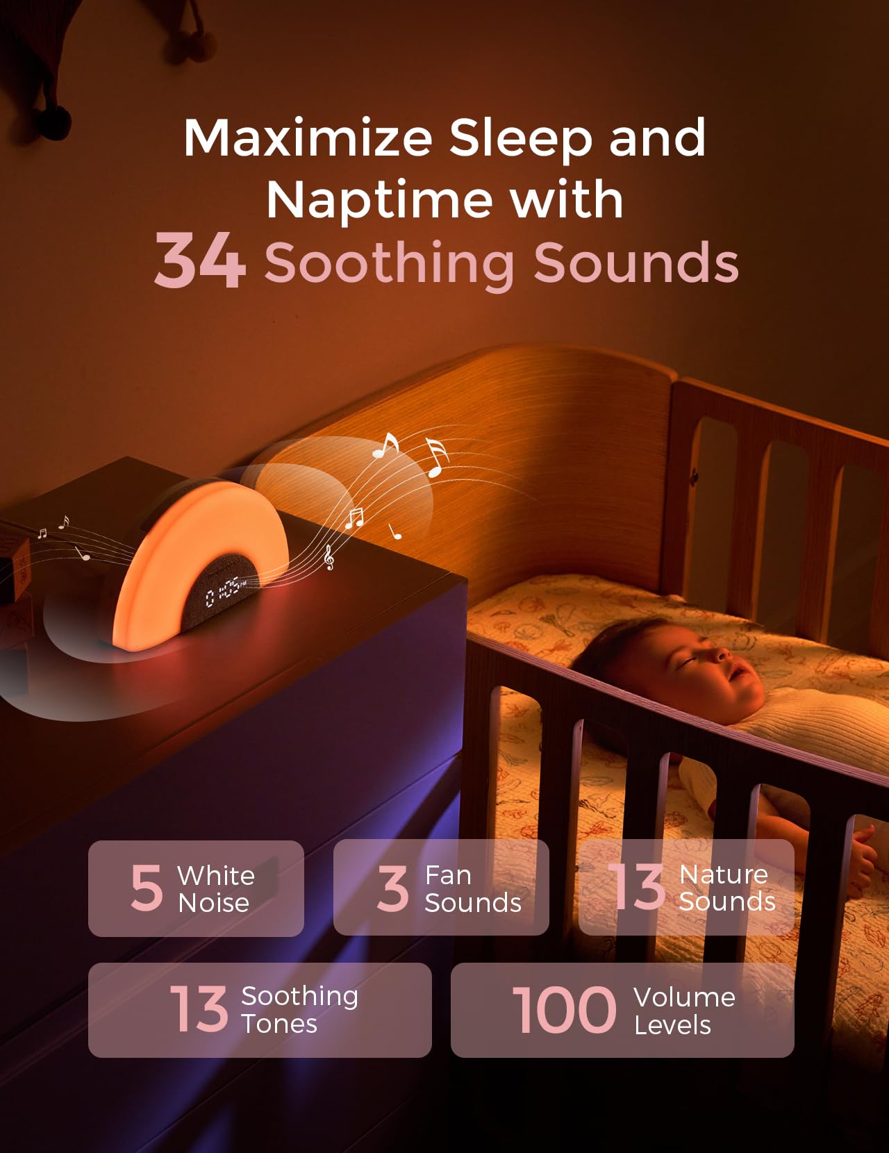 Momcozy DreamSync Tech™ Baby Sound Machine, Night Light, APP Control, Routine Builder, White Noise Machine with 34 Soothing Sounds, Wake Up Light Sunrise Alarm Clock, Wireless Speaker