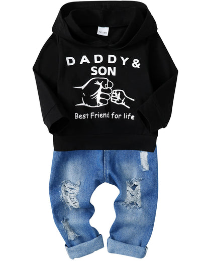 WESIDOM Baby Boy Clothes, Long Sleeve Printing Hoodie With Jeans Pants Outfits Set