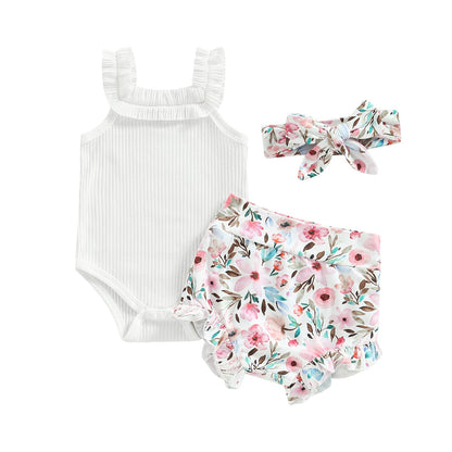 Murnouche Newborn Baby Girl Summer Clothes Sleeveless Floral Top Ribbed Shorts Boho Outfit Set