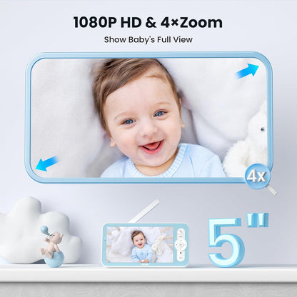 ieGeek 5'' Video Baby Monitor with 1080P HD Camera, WiFi Smartphone App Control, Night Vision, Sound & Motion Detection, 2-Way Talk, 360° PTZ, LCD Monitor Included, 24/7 Recording with Local Storage