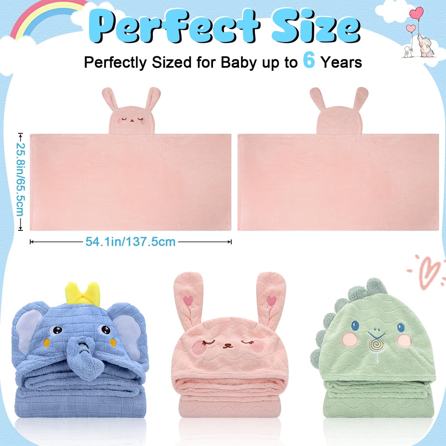 2 Pack Hooded Baby Towels-26 X55 Ultra Soft Baby Bath Towels,Newborn Baby Essentials,Premium Absorbentand Hypoallergenic Towels for Toddler Baby Boy and Girl 0-6 Years(Elephant+Rabbit)