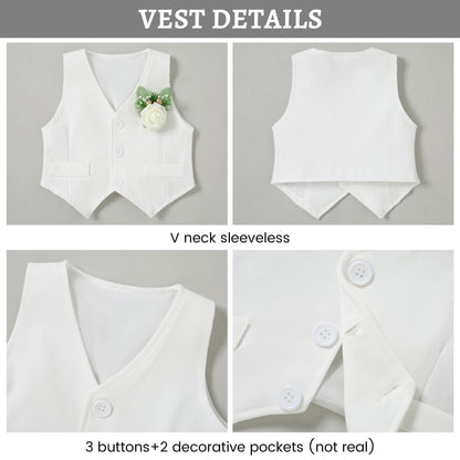 SANMIO Baby Boy Clothes Suits Infant Gentleman Outfit Collared Dress Shirt+Vest+Tie+Corsage+Pants 5Pcs Baby Suit Sets