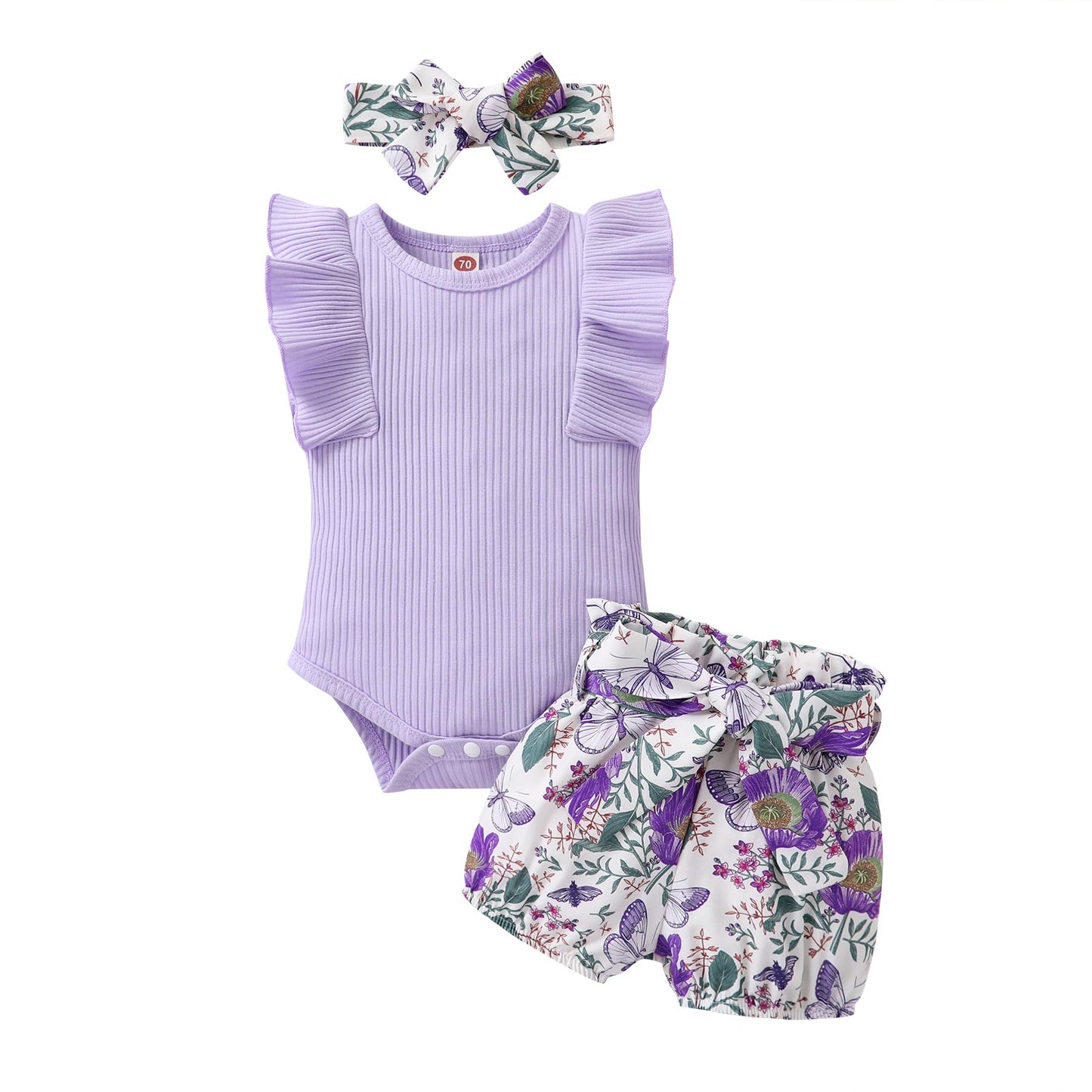 Tiny Cutey Baby Girl Clothes Infant Summer Outfits Set Ruffle Sleeve Romper and Floral Shorts with Headband