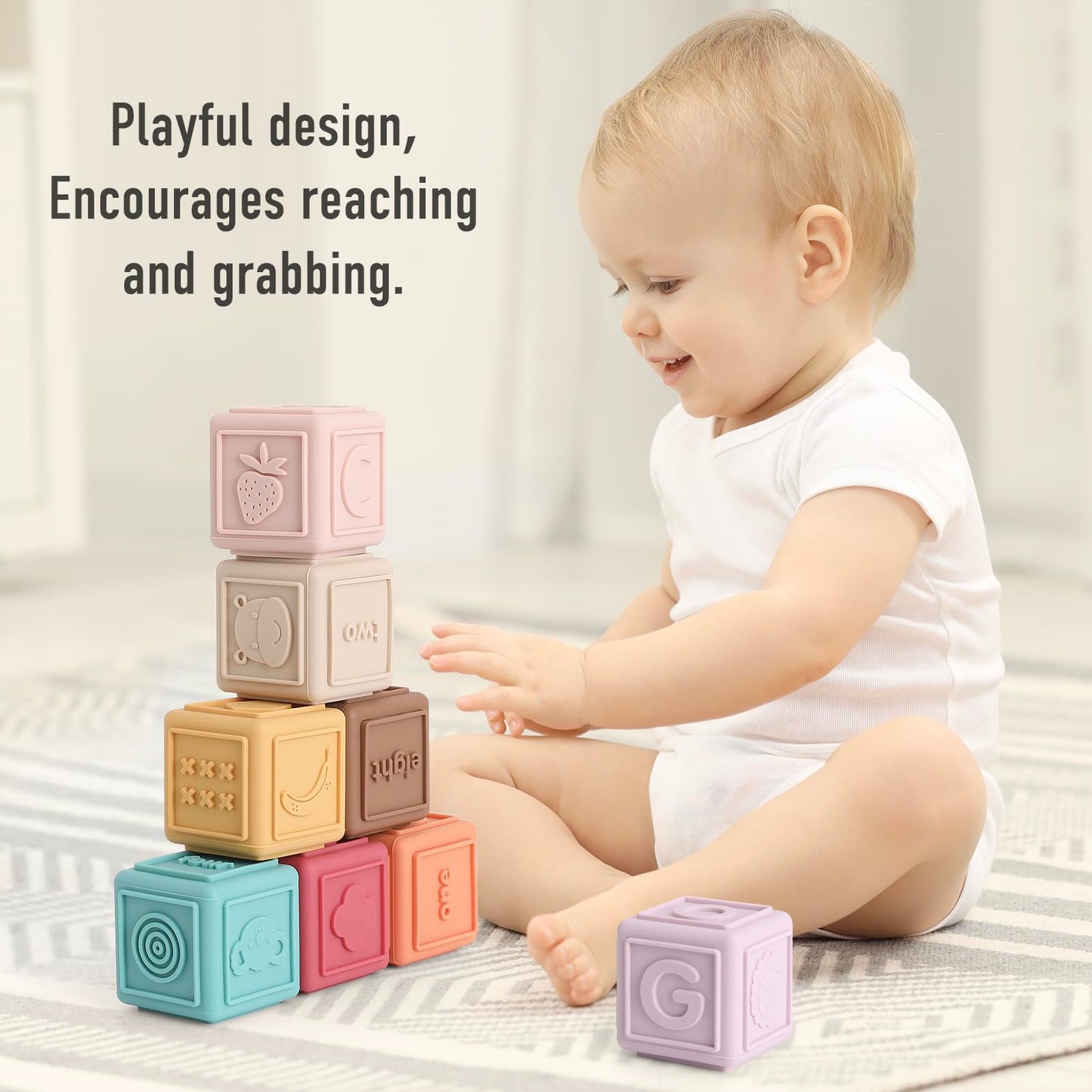 Baby Blocks Stacking for Babies Silicone Soft Building Blocks Teethers Montessori Toys for Babies Education Toys for Toddler Baby 8 PCS-Gentle
