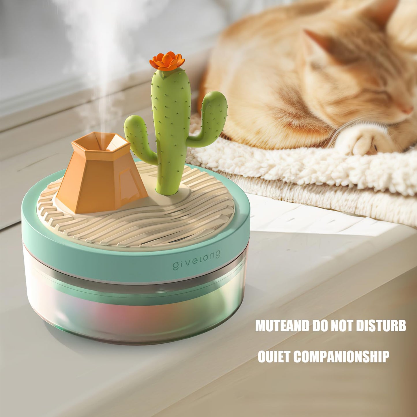 Mini Portable Desktop Humidifiers for Bedroom,Small Humidifier with Cherry Tree,Quiet,Cool Mist, Auto Off,7 Colors Night Light,320ml Air Humidifier Home Office Travel(PINK)