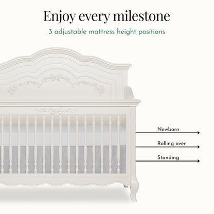 Evolur Aurora 5-in-1 Convertible Crib in Ivory Lace, Greenguard Gold Certified, Features 3 Mattress Height Settings, Sturdy and Spacious Baby Crib, Wooden Furniture