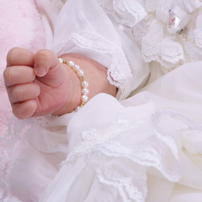 Cherished Moments Children's 14K Gold-plated Bracelet and/or Necklace with High-End Simulated Pearls and Cross Charm for Baptism, Christening or First Communion Gift for Girls