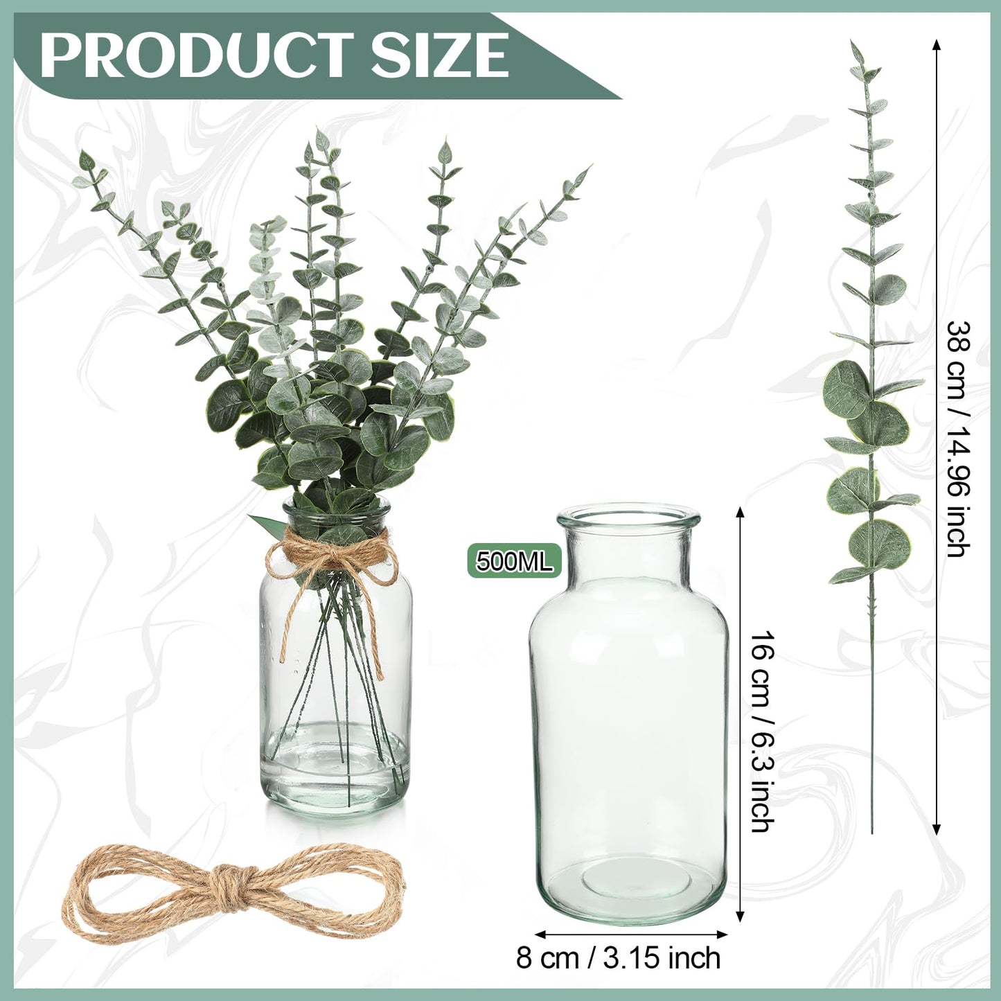 4 Pack Artificial Eucalyptus Stems in Glass Vase 15 Inch Fake Plants Eucalyptus Potted Fake Plant with Double-Sided Green Leaves for Desk,Farmhouse,Wedding,Home,Office Decor(Classical)