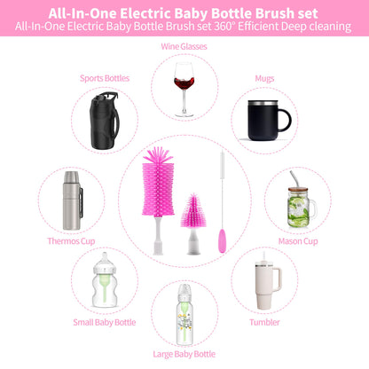 Electric Bottle Brush Cleaner New Upgrade, Portable Electric Baby Bottle Brush Cleaner for Travel, Travel Bottle Cleaner Kit with Nipple & Straw Brush, Perfect Mom Essentials After Birth Gift, Green