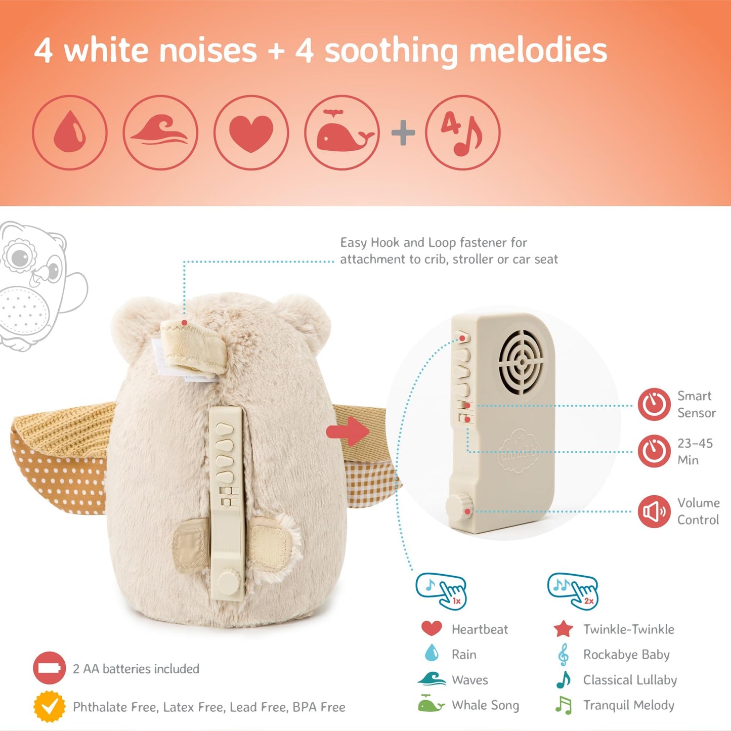 Cloud b Sound Machine with White Noise Soothing Sounds | Cuddly Stuffed Animal & Nomadic Nightlight | Record Parent Voice | Adjustable Settings & Auto-Shutoff | LoveLight™ Buddies - Drake The Dragon™