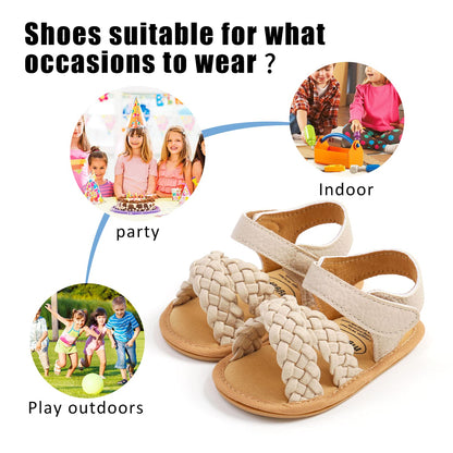 CoKate Baby Girls Sandals Ruffle Bowknot Premium Soft Sole Anti-Slip Open Toe Breathable Summer Outdoor First Walker Shoes Baby Sandals 0-3 months girls