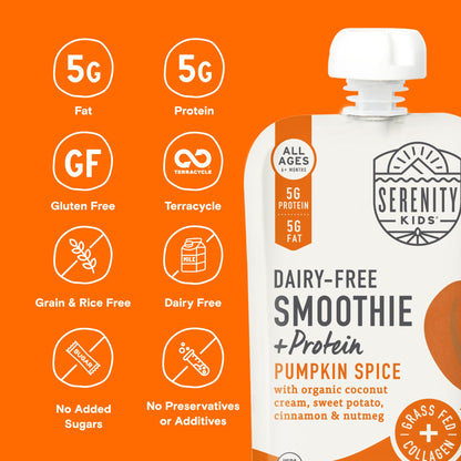 Serenity Kids 6+ Months Dairy-Free Smoothie Baby Food | USDA Organic | Grass Fed Collagen Protein | 3.5 Ounce BPA-Free Pouch | Berry Butternut | 12 Count