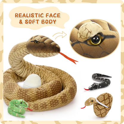 MorisMos Snake Stuffed Animals Plush Toy 120 Inch Giant Snake Plush with Babies Stuffed Snake Toys for Kids Plush Party Decorations Favors Prank Props, 4 Snake Babies, 3 Snake Eggs