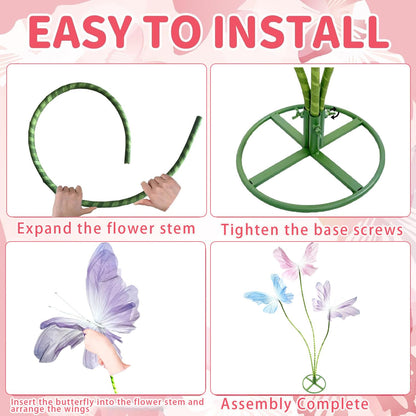 3Pcs Giant Silk Butterfly Decorations, Large Butterflys Decoration with Standing Base, for Wedding Ceremony Birthday Party Baby Shower Church Backdrop Decoration Home Decor (Pink)
