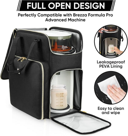 Carrying Case Compatible with Baby Brezza Formula Pro Advanced Formula Dispenser Machine, Insulated Baby Formula Mixer Travel Bag with Shoulder Strap for Baby Essentials, Black
