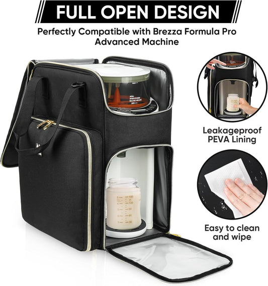 Carrying Case Compatible with Baby Brezza Formula Pro Advanced Formula Dispenser Machine, Insulated Baby Formula Mixer Travel Bag with Shoulder Strap for Baby Essentials, Black