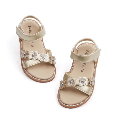 Felix & Flora Toddler Girls Sandals Soft Rubber Flats Summer Baby Flower Girl Shoes.