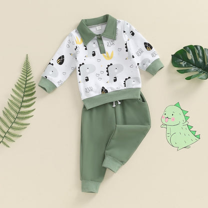 MA&BABY Toddler Boys Clothes Dinosaur Print 6 12 18 24 Months 3T 4T Outfits Long Sleeve Pullover Jogger Pant 2PC Sets