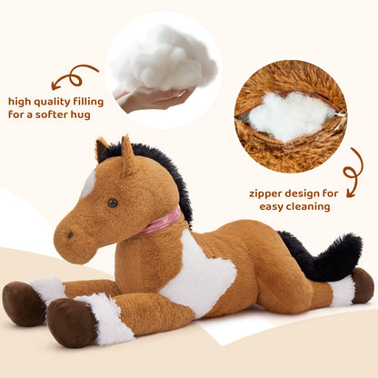 Tezituor 47 Inch Giant Horse Stuffed Animal, 4ft Realistic Chocolate Stuffed Horse Plush Toy, Hugging Soft Horse Pony Plush Pillow for Boys Girls,