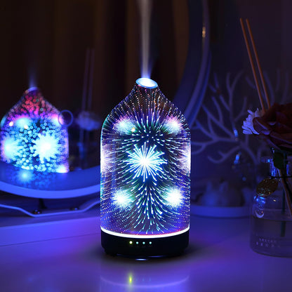Essential Oil Diffuser Hand Blown Glass Aromatherapy Diffuser - Ultrasonic Cool Mist Scent Aroma Diffuser, Whisper Quiet with Auto Shut-Off, Timer Setting &7 Colors Night Light for Home