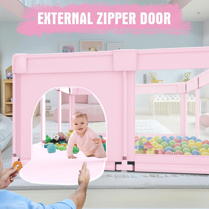 Baby Playpen 50x50 Inch, Play Pens for Babies and Toddlers Baby Fence Baby Play Yards for Indoor & Outdoor with Breathable Mesh Anti-Fall Playpen