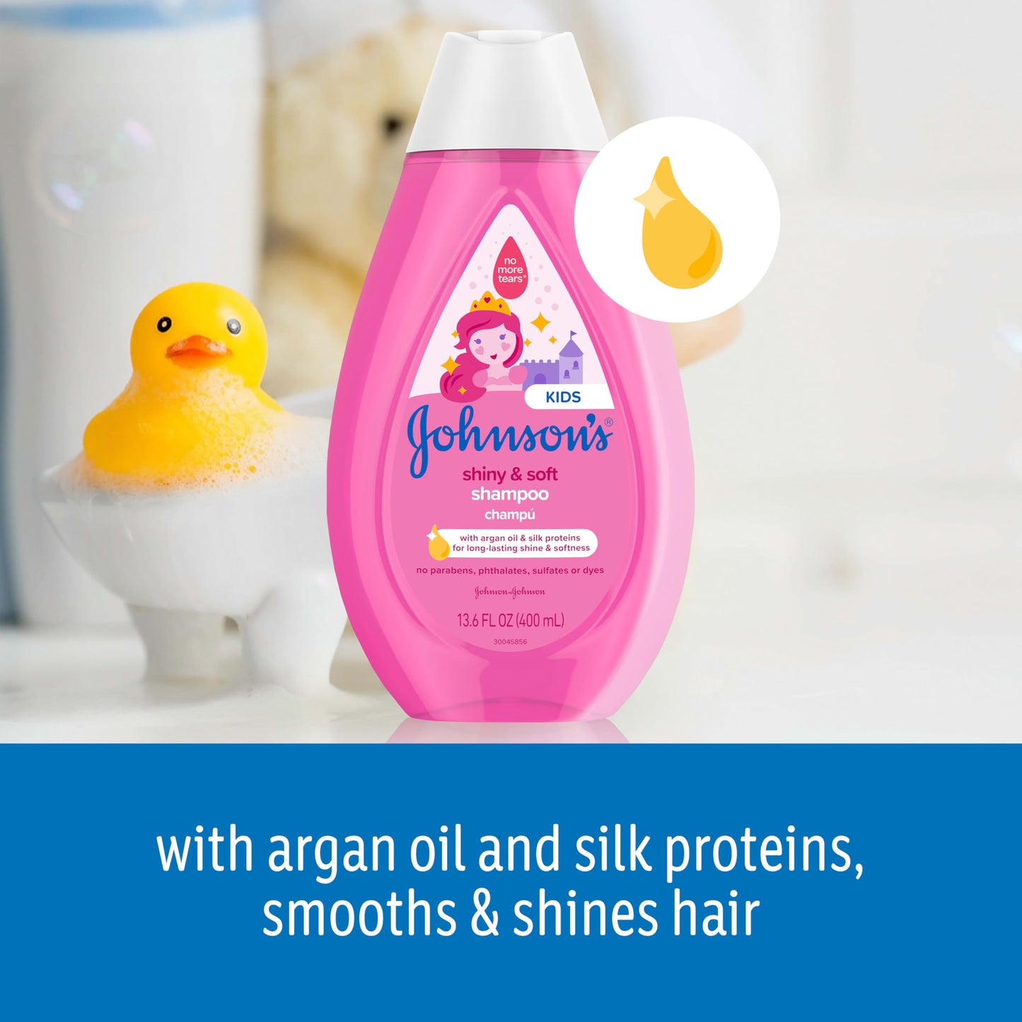 Johnson's Kids Shiny & Soft Hair Conditioning Spray with Argan Oil & Silk Proteins, Tear-Free Conditioning Spray for Shine & Softness, Gentle for Toddler Haircare, 10 fl. oz
