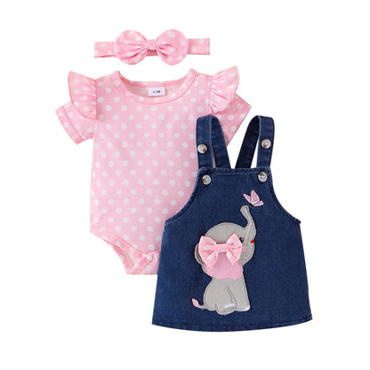 Baby Girl Clothes Suspender Skirt Newborn Ruffled Romper + Elephant Jeans Dress + Headband Summer Outfits 0-18 Months