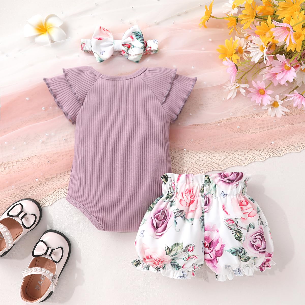 YOUNGER TREE Newborn Infant Baby Girl Clothes Romper Shorts Set Floral Summer Outfits Cute Baby Girl Clothing