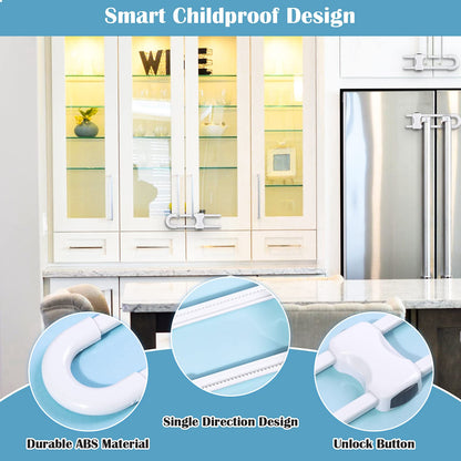 6 Packs Sliding Cabinet Locks, Modacraft Baby Proofing U-Shaped Child Safety Latches Adjustable White Locks for Handles Knobs Drawers Closet Cupboard