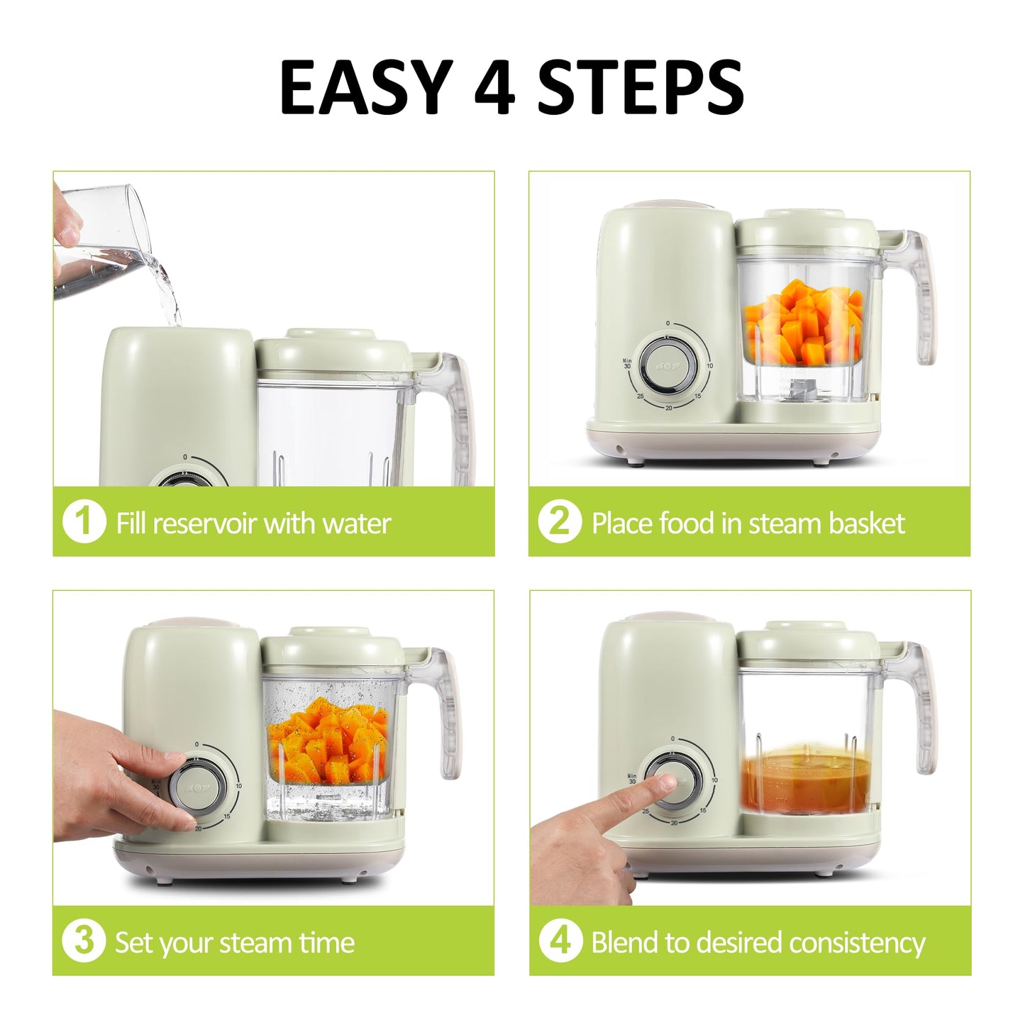 Baby Food Maker, 4 in 1 Baby Food Processor and Steamer, Puree Blender, Multifunctional Baby Puree Maker, Dishwasher Safe, White