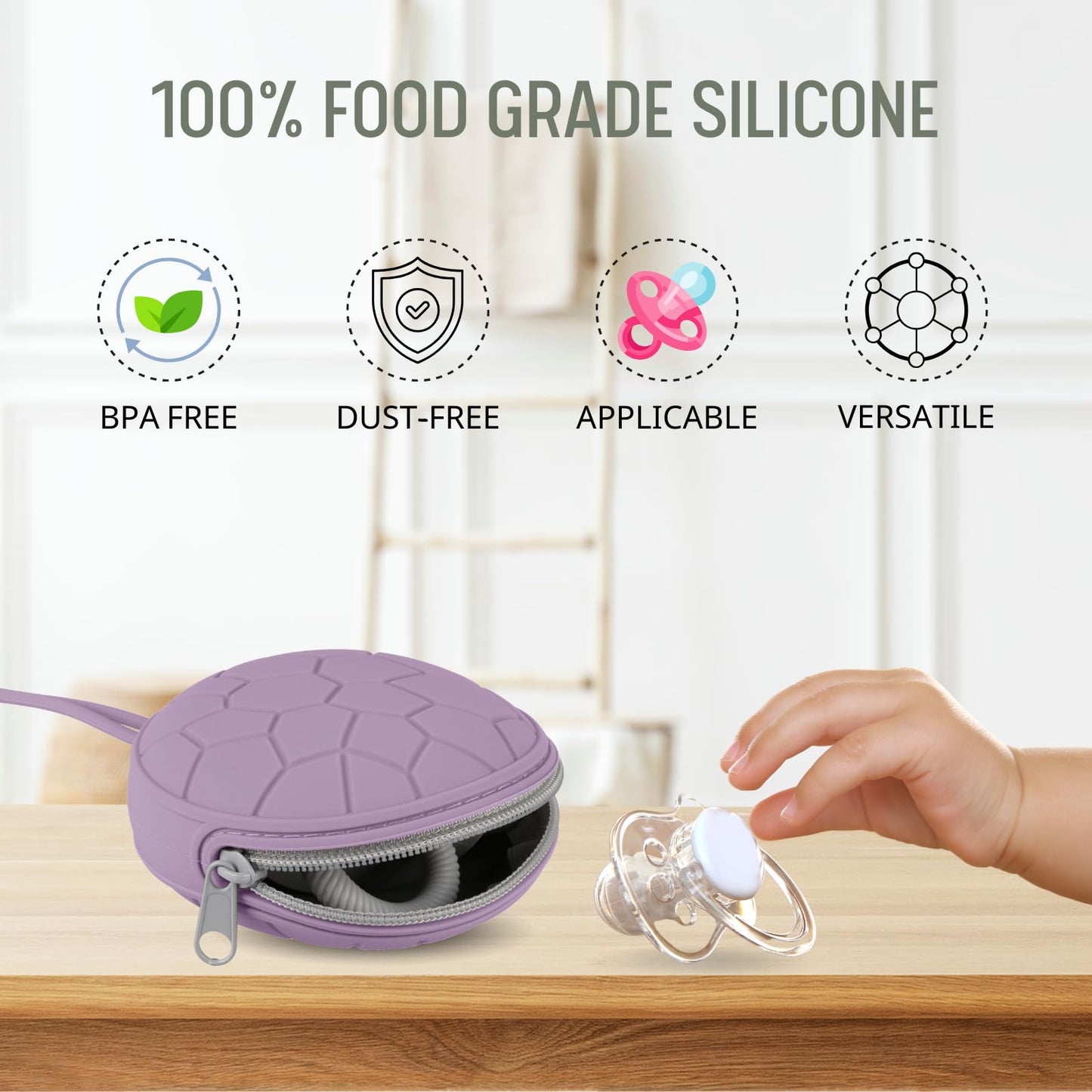 Silicone Pacifier Holder Case, BPA-Free Newborn Baby Silicone Pacifier Holder for Boys & Girls, Portable Silicone Pacifier Container Case (Soft Lilac/Blush)