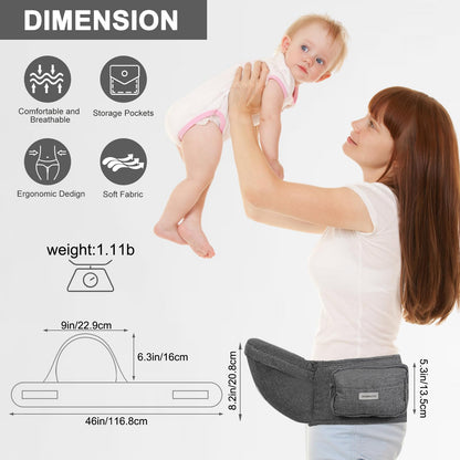 Baby Carrier, Ergonomic 6-in-1 Baby Carrier with Hip Seat for Newborn Infant Toddler, Adjustable Detachable Baby Holder Carrier for Dad Mom