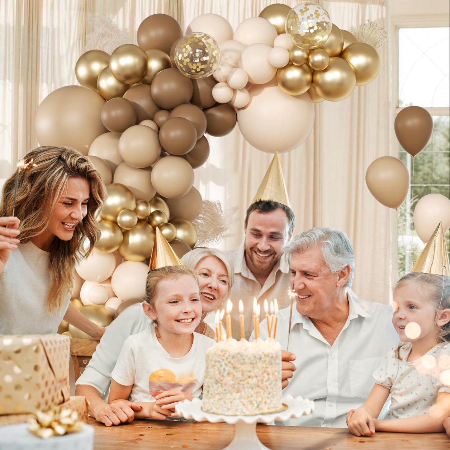 147pcs Neutral Balloon Garland Arch Kit, Different Sizes with Beige Cream Sand White Metallic Champagne Gold Balloons for Wedding Bridal Shower Birthday Boho Neutral Baby Shower Party Decorations