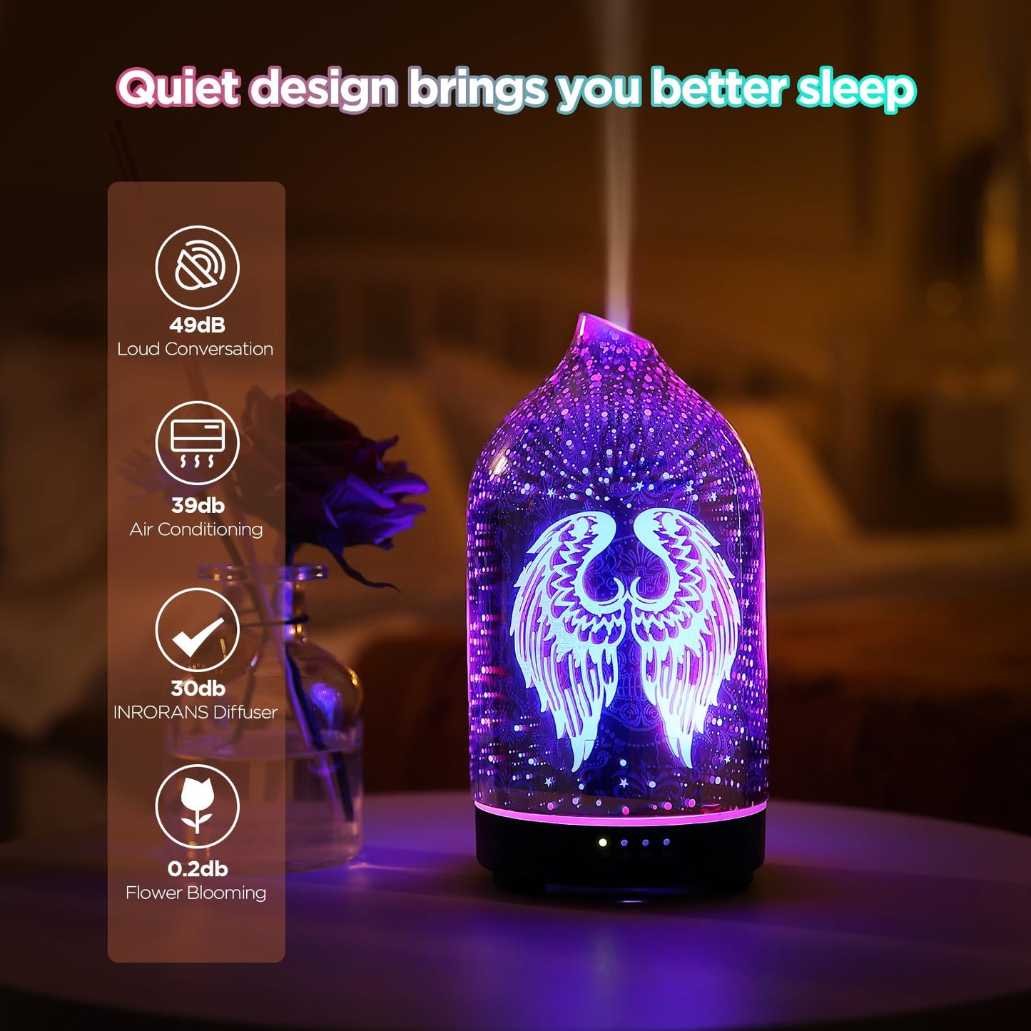 Essential Oil Diffuser Hand Blown Glass Aromatherapy Diffuser - Ultrasonic Cool Mist Scent Aroma Diffuser, Whisper Quiet with Auto Shut-Off, Timer Setting &7 Colors Night Light for Home