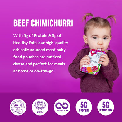 Serenity Kids 7+ Months World Explorers Baby Food Pouches Puree Made With Ethically Sourced Meats & Organic Veggies | 3.5 Ounce BPA-Free Pouch | Beef Chimichurri | 6 Count