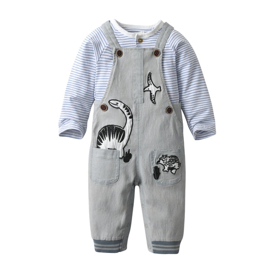 Baby Boy Clothes Set Infant Boy's Long Sleeve Romper+Dinosaur Denim Overalls Toddler Boys Fall Winter Outfits Suit